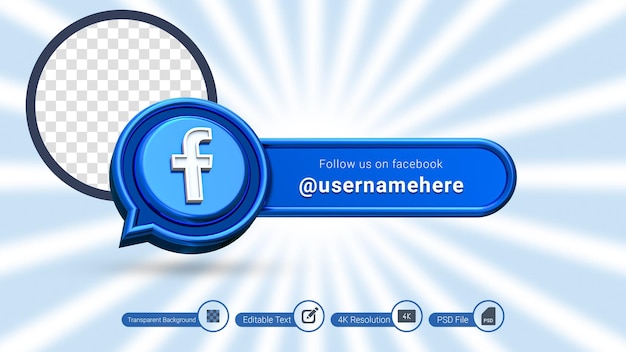 facebook rendering 3d seguici etichetta isolata icona banner social media Psd Premium