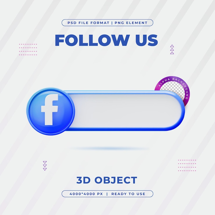 PSD facebook segue-nos banner element icon isolado renderização 3d