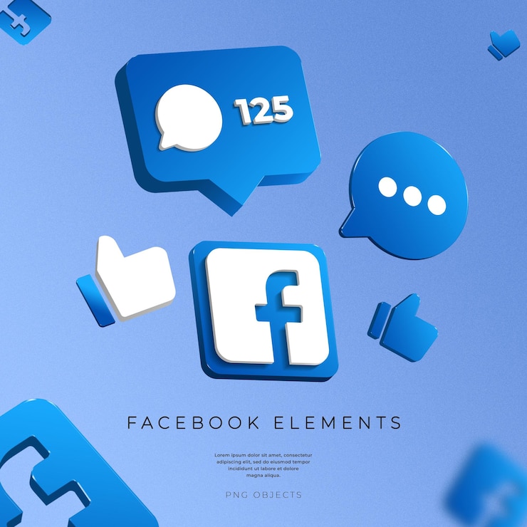 PSD facebook social media render 3d publicación comentario me gusta