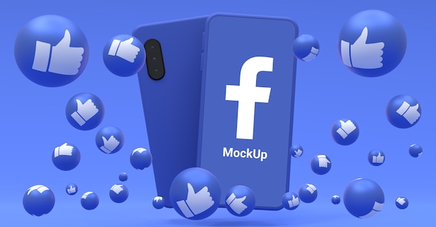 Facebook-symbol auf modell des bildschirms smartphone und facebook-reaktionen