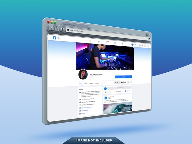 Facebook UI-Vorlage auf 3D-Webbrowser-Modell