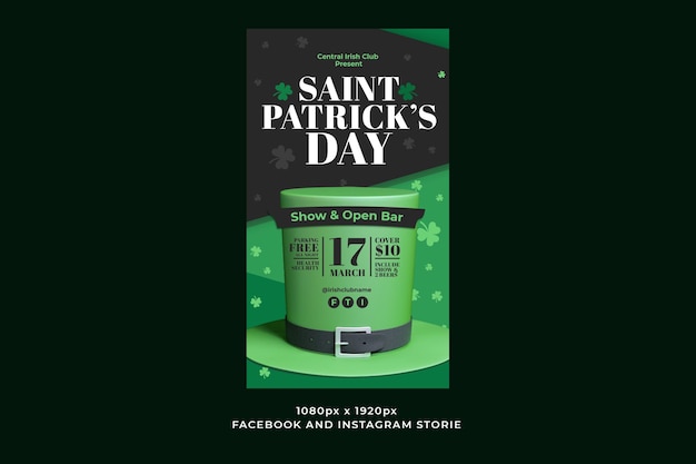 PSD facebook- und instagram-story-vorlage zum st. patrick's day