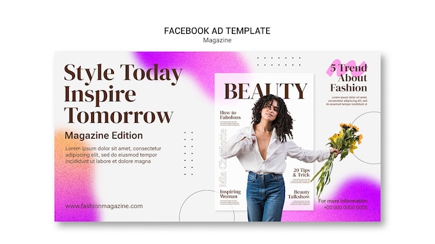 PSD facebook-vorlage für ein beauty-magazin mit farbverlauf