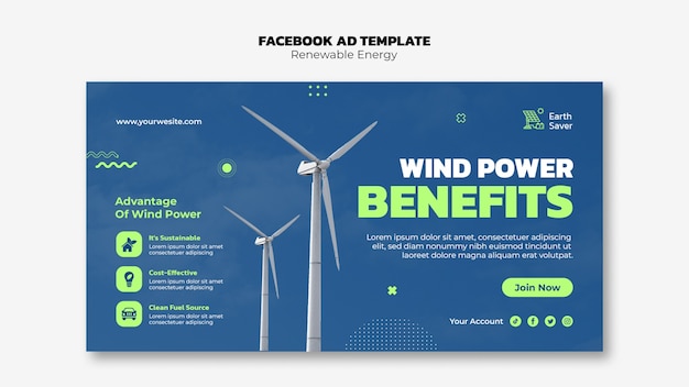 Facebook-Vorlage für erneuerbare Energien im flachen Design