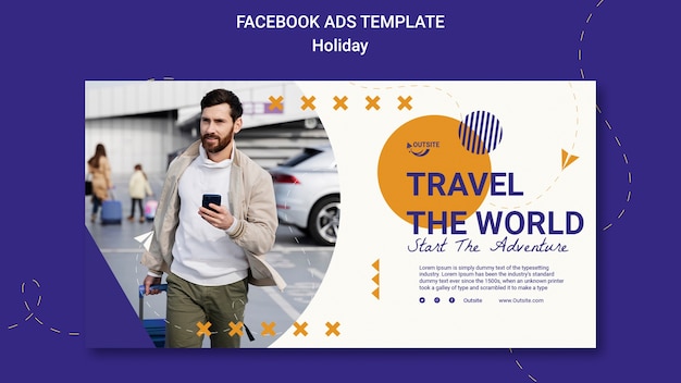 PSD facebook-vorlage für urlaubsabenteuer im flachen design