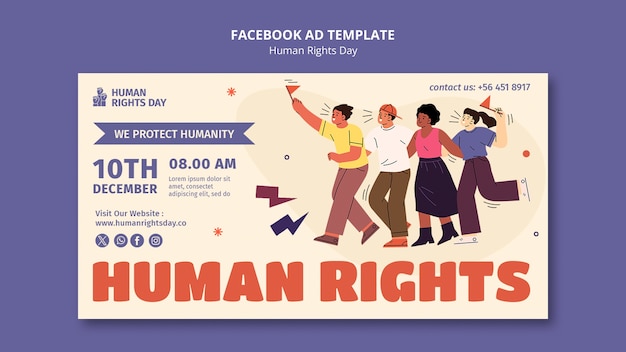 Facebook-Vorlage zum Tag der Menschenrechte im flachen Design