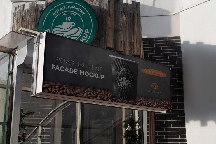 PSD fachada exterior del edificio para establecimiento comercial.
