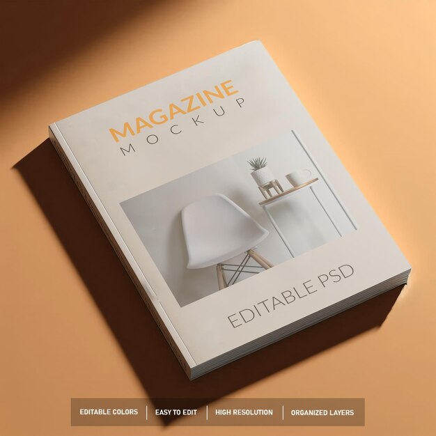 Fácil de editar revista Mockup PSD para design profissional e personalização