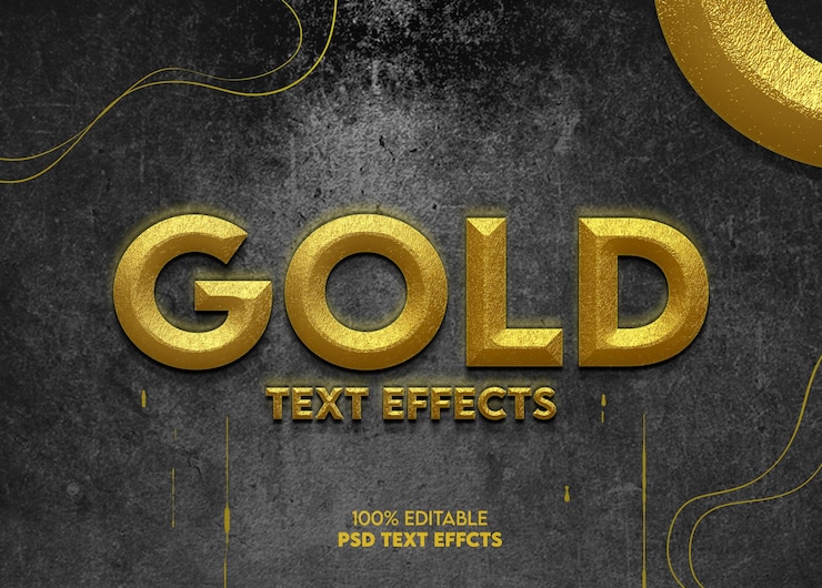 PSD fácilmente editable agudo detallado efectos de oro realistas photoshop psd