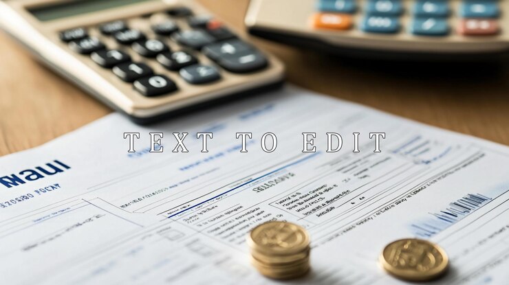 PSD factura de servicios públicos con monedas y calculadoras