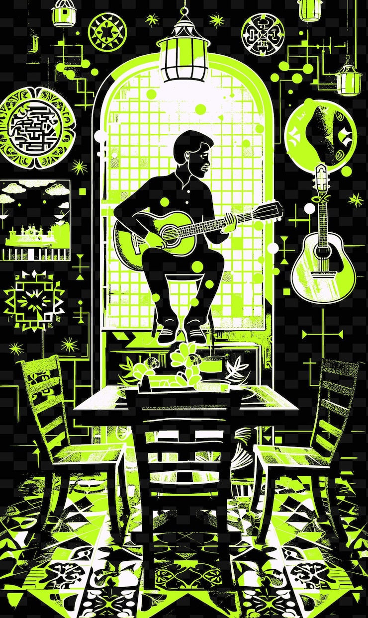 PSD fado-sänger in einer taverne in lissabon mit azulejos und gitarren pos vektor-illustration musik poster-idee