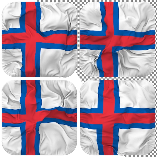 Färöer-Flagge, Knappenform, isoliert, unterschiedlicher wehender Stil, Bump-Textur, 3D-Rendering