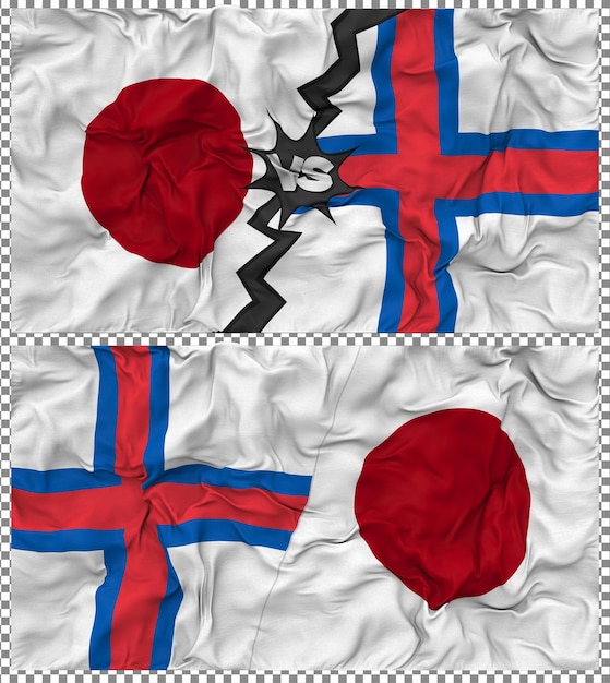 Färöer-Inseln gegen Japan Halbkombinierte Flagge Stoff-Bump-Textur 3D-Rendering