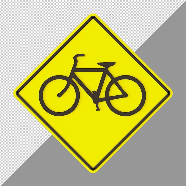 PSD fahrrad-straßenschild gelb 3d-render-illustration