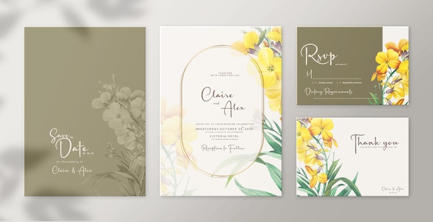 Faire-part De Mariage Avec Fleur Jaune