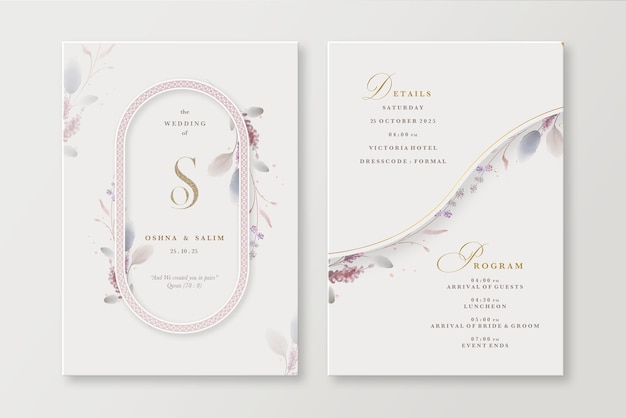 Faire-part de mariage floral islamique avec fleur aquarelle élégante