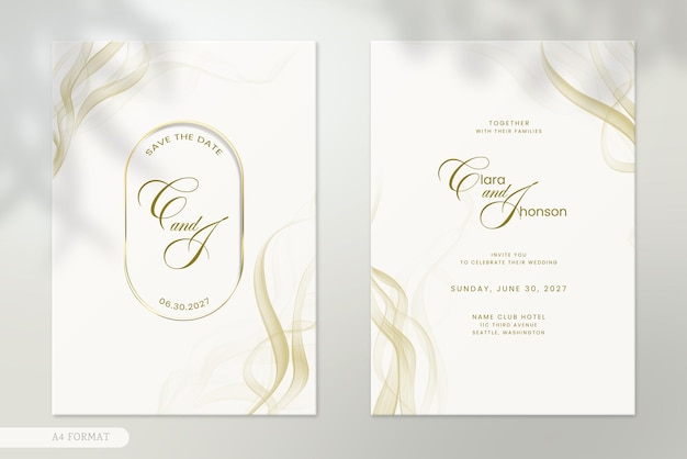 Faire-part de mariage moderne double face avec ornement abstrait