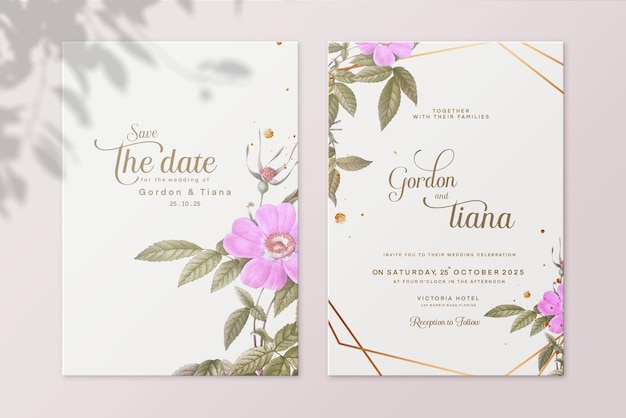 Faire-part De Mariage Vintage Et Réservez La Date Avec Une Fleur Rose