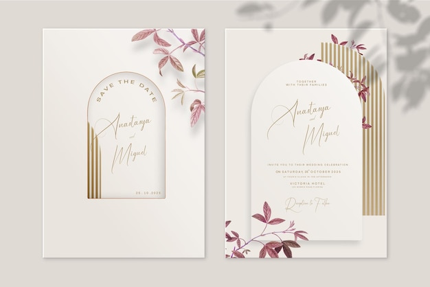 Faire-part de mariage vintage et réservez la date avec une fleur rouge