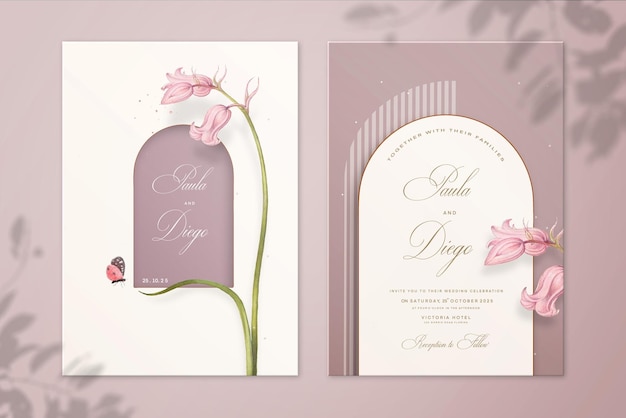 Faire-part de mariage vintage et réservez la date avec fond rose