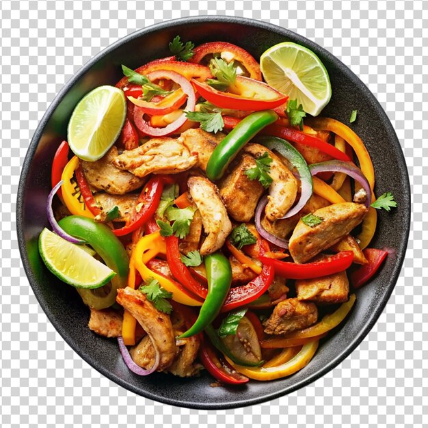 PSD fajitas de frango com pimentas, cebolas e especiarias isoladas em fundo branco