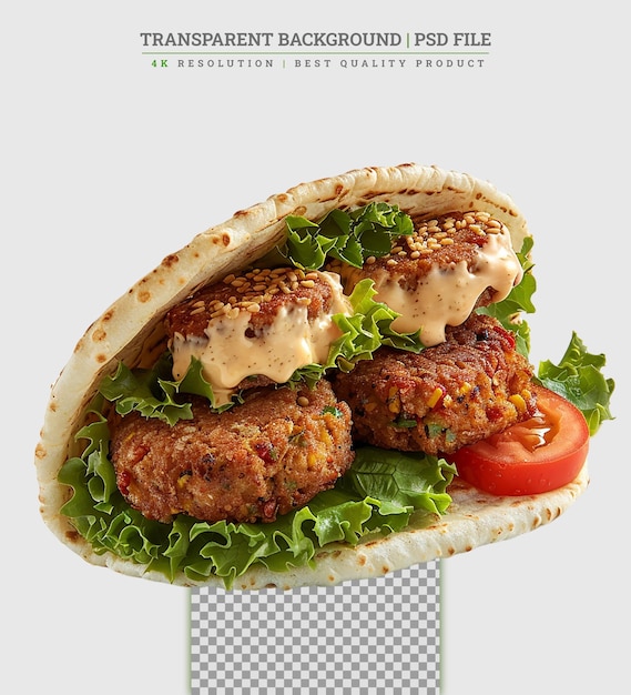 PSD falafel con verduras frescas en pan de pita