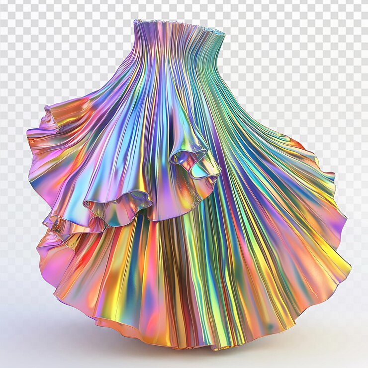 PSD falda plisada de vidrio iridescente con efectos holográficos