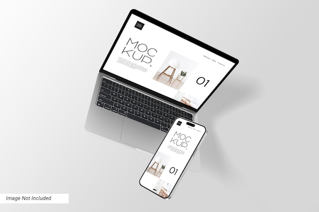 Fallende Multi-Device-Laptop- und Telefon-Mockup