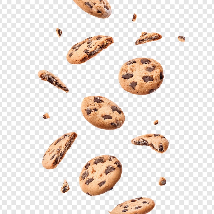 Falling Chocolate Chip Cookies on Transparent Background