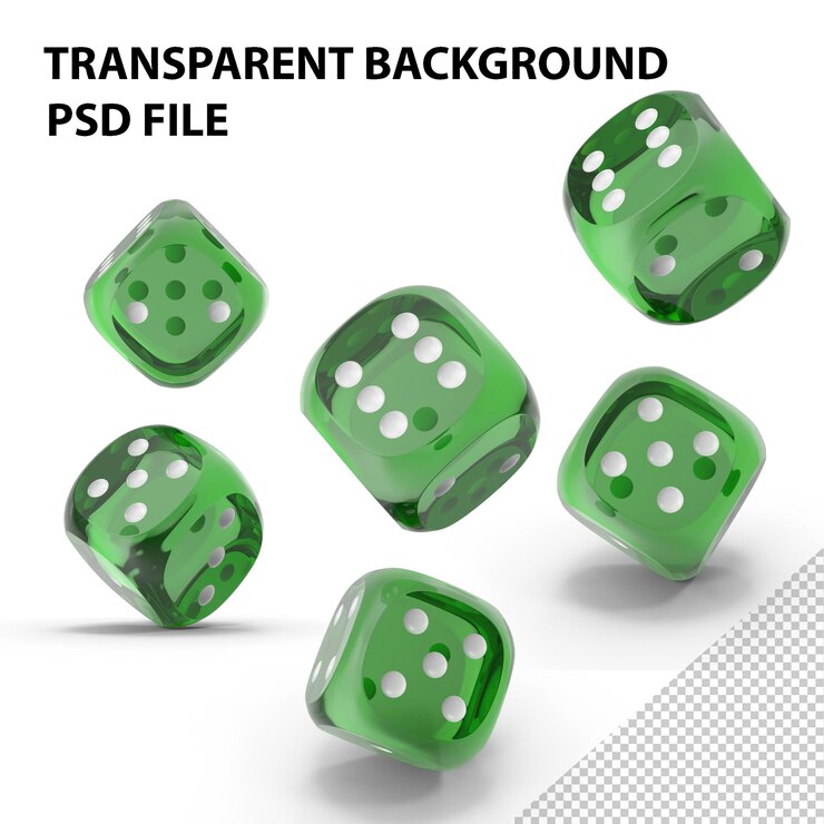 PSD falling dice transparent green white png
