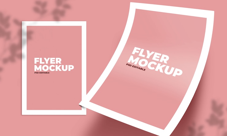 PSD falling flyer mockup mockup en rosa
