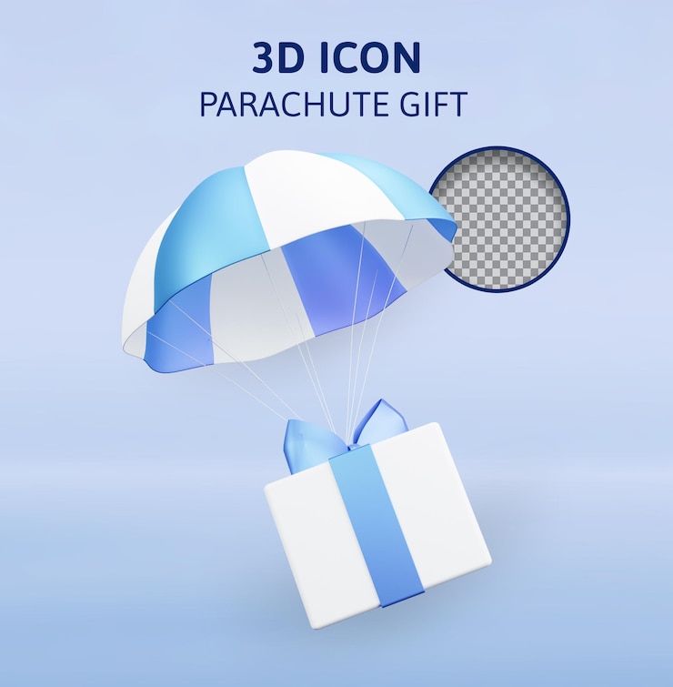 PSD fallschirmgeschenk 3d-rendering-illustration