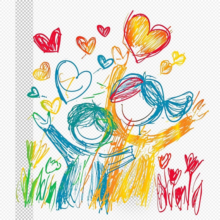 PSD famiglia amore colorato scarabocchiato sfondo trasparente