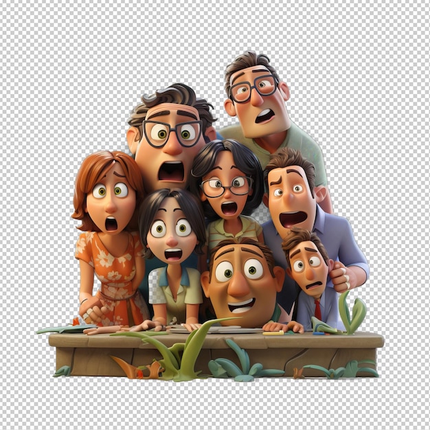 PSD família americana chata em 3d com fundo transparente de desenho animado