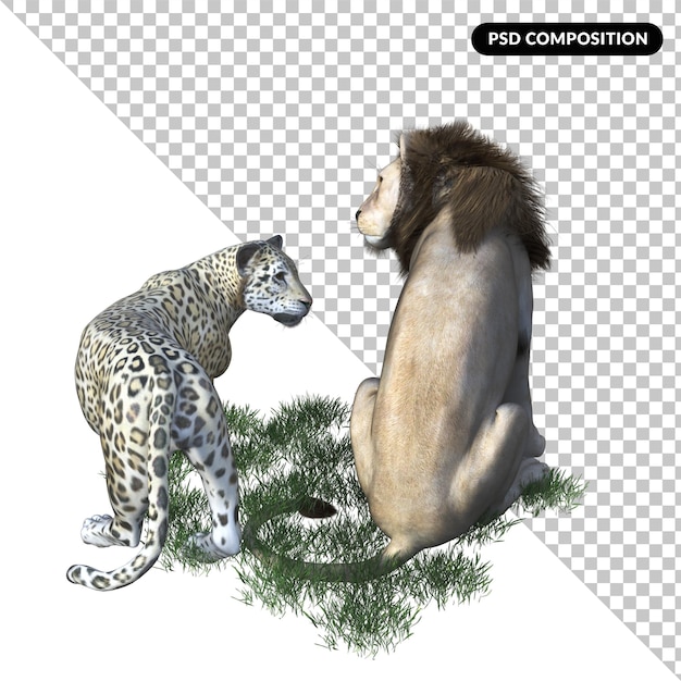 PSD família animal de leão isolada 3d