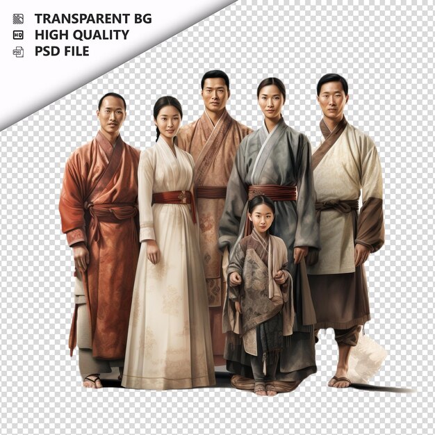 PSD família antiga asiática estilo ultra realista fundo branco