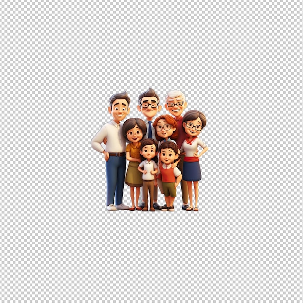 PSD família asiática generosa em 3d com fundo transparente em estilo de desenho animado