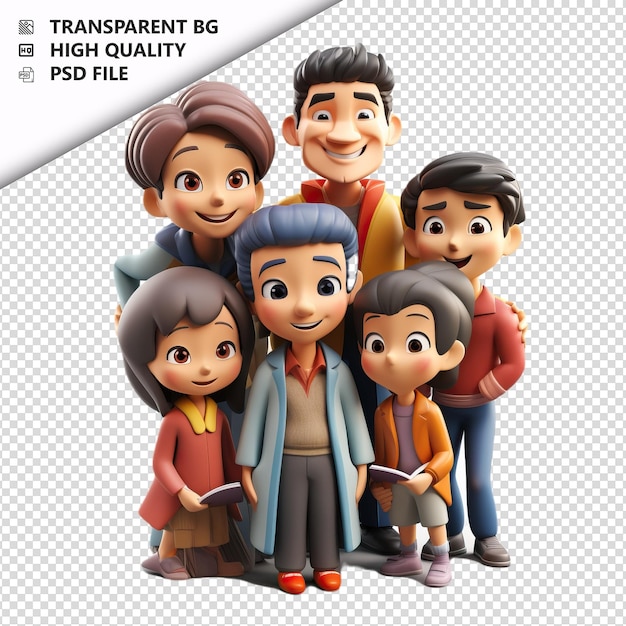 Familia asiática grosera en 3d estilo de dibujos animados con fondo blanco