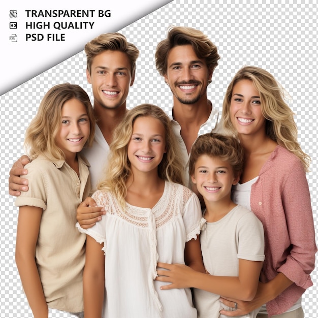 Familia blanca generosa estilo ultra realista con fondo blanco