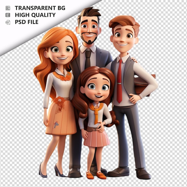 PSD família branca de sucesso em 3d estilo de desenho animado com fundo branco