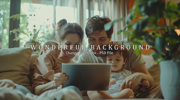 PSD família desfrutando de um momento juntos em um tablet