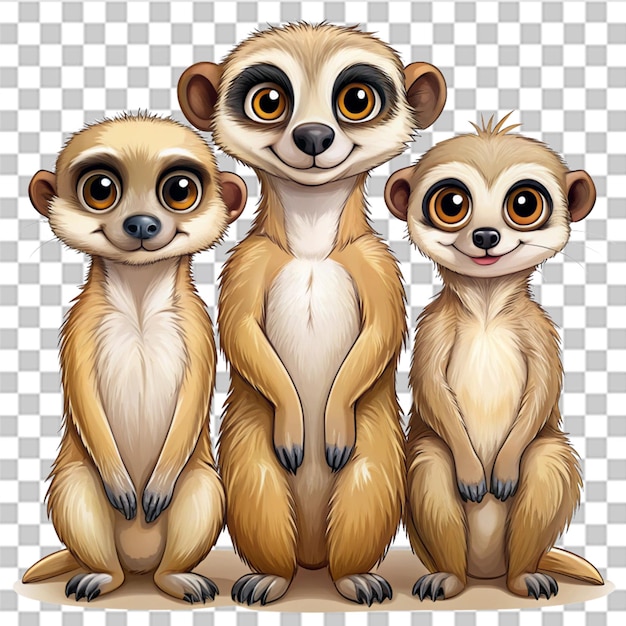 Familia de dibujos animados de suricatas aislados en un fondo transparente