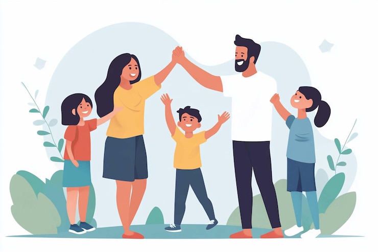PSD familia feliz celebrando el éxito juntos