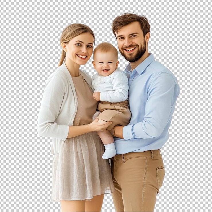 PSD família feliz com bebê em fundo branco