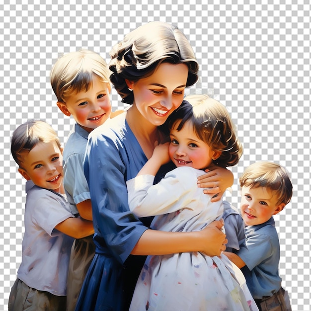 Familia feliz con madre, dos hijas y abuela.