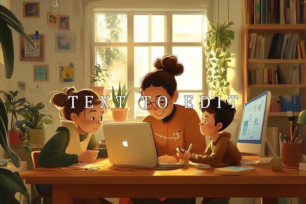 Familia feliz usando la computadora portátil estudiando juntos en casa una mañana soleada