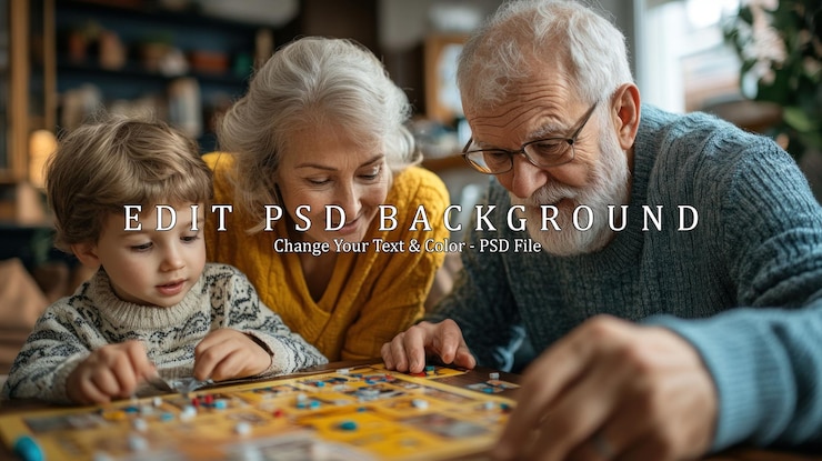 PSD familia jugando juegos de mesa juntos