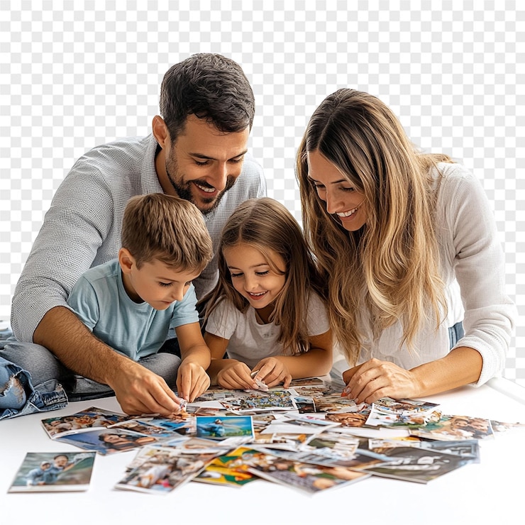 PSD la familia mirando las fotos juntos