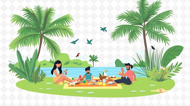 PSD una familia teniendo un picnic en la playa