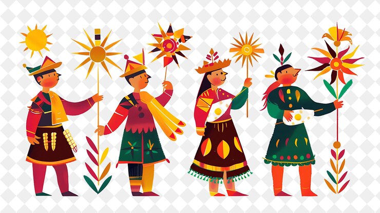PSD las familias celebran el diseño inti raymi es tradicional y es el festival de ilustración plana del mundo